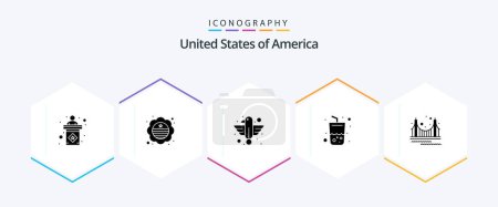 Illustration for Usa 25 Glyph icon pack including bridge. summer. american. drink. state - Royalty Free Image