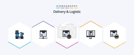 Illustration for Delivery And Logistic 25 FilledLine icon pack including logistic. computer. product. product. location - Royalty Free Image