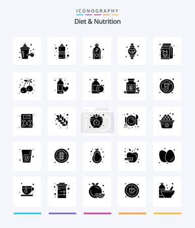 Illustration for Creative Diet And Nutrition 25 Glyph Solid Black icon pack  Such As healthy. food. fitness. diet. watch - Royalty Free Image
