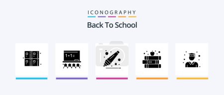 Téléchargez les illustrations : Back To School Glyph 5 Icon Pack Including graduation. education. back to school. apple. education. Creative Icons Design - en licence libre de droit