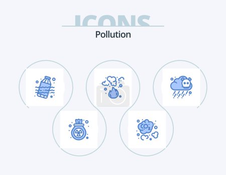 Téléchargez les illustrations : Pollution Blue Icon Pack 5 Icon Design. pollution. gas. waste. smoke. garbage - en licence libre de droit