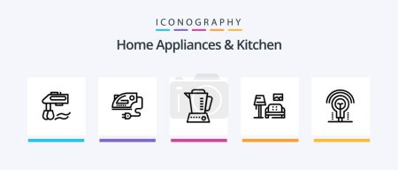 Ilustración de Home Appliances And Kitchen Line 5 Icon Pack Including geyser. hot. fridge. heat. heater. Creative Icons Design - Imagen libre de derechos