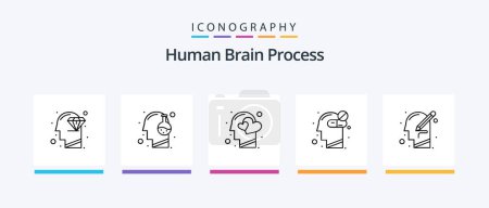 Téléchargez les photos : Human Brain Process Line 5 Icon Pack Including head. eye view. medicine. vision. human. Creative Icons Design - en image libre de droit