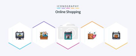 Illustration for Online Shopping 25 FilledLine icon pack including laptop. drop shipper. web. box. shopping - Royalty Free Image
