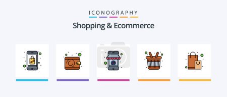 Téléchargez les illustrations : Shopping And Ecommerce Line Filled 5 Icon Pack Including handbag. cart. buy . shopping. trolly. Creative Icons Design - en licence libre de droit