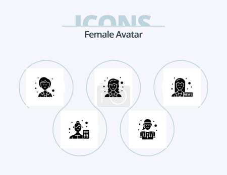 Ilustración de Female Avatar Glyph Icon Pack 5 Icon Design. journalist. scientist. worker. researcher. academic - Imagen libre de derechos