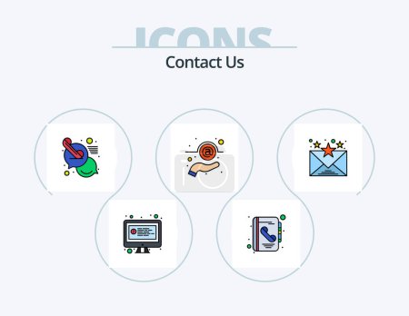Téléchargez les illustrations : Contact Us Line Filled Icon Pack 5 Icon Design. book. support. email. message. call - en licence libre de droit