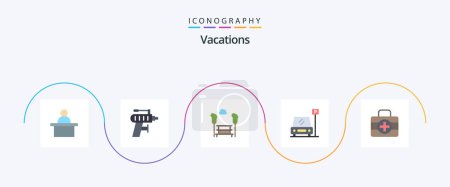 Illustration for Vacations Flat 5 Icon Pack Including ic. medical kit. bench. area. parking - Royalty Free Image