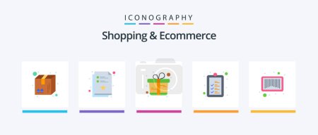 Téléchargez les illustrations : Shopping And Ecommerce Flat 5 Icon Pack Including barcode. product. wish list. list. gift box. Creative Icons Design - en licence libre de droit