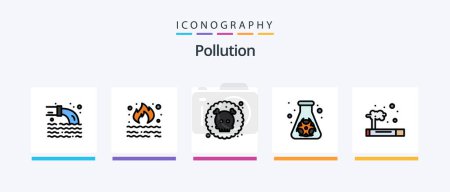 Téléchargez les illustrations : Ligne de pollution rempli pack de 5 icônes y compris. gaspillage. feu. fumée. gaz. Icônes créatives Design - en licence libre de droit