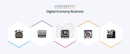 Illustration for Digital Economy Business 25 FilledLine icon pack including . . graph. industry. building - Royalty Free Image