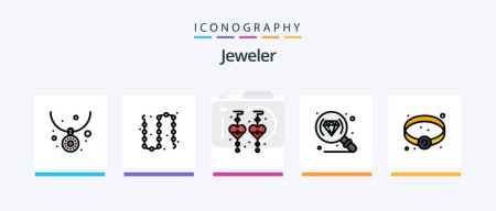 Ilustración de Línea de joyería llena paquete de 5 iconos incluido. Joyas. lujo. pulsera. pendientes personalizados. Diseño de iconos creativos - Imagen libre de derechos