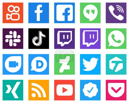 Ilustración de Completa Social Media Icon Pack 20 iconos como discos; whatsapp; holgura; espasmos y porcelana iconos. Alta calidad y minimalista - Imagen libre de derechos