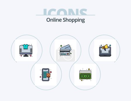 Illustration for Online Shopping Line Filled Icon Pack 5 Icon Design. online shopping. cart. money. bill. promotion - Royalty Free Image