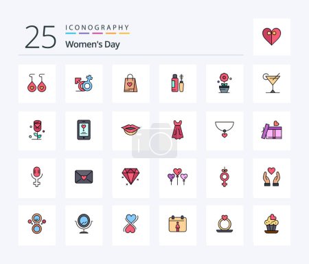 Illustration for Womens Day 25 Line Filled icon pack including flower. plant. love. bottle. shade - Royalty Free Image