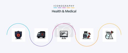 Ilustración de Salud y línea médica llenó el paquete plano 5 del icono incluyendo. prueba. hospital. Laboratorio. medicina - Imagen libre de derechos