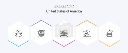 Ilustración de EE.UU. 25 Paquete de iconos de línea incluyendo. usa. palos. la casa del estado. indiana - Imagen libre de derechos