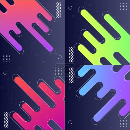 Téléchargez les illustrations : Dynamic Shapes Compositions Pack of 4 with Shining Stripes Creative Templates - en licence libre de droit