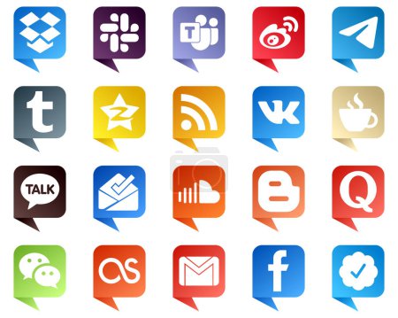 Téléchargez les illustrations : Chat bulle style Social Media Brand Icône Set 20 icônes telles que vk. rss. icônes telegram et qzone. Premium et de haute qualité - en licence libre de droit