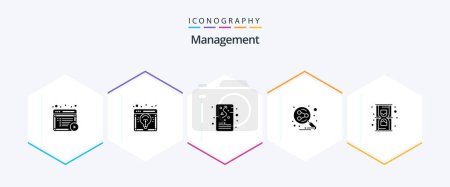 Illustration for Management 25 Glyph icon pack including search engine. share. light bulb. network. planning - Royalty Free Image