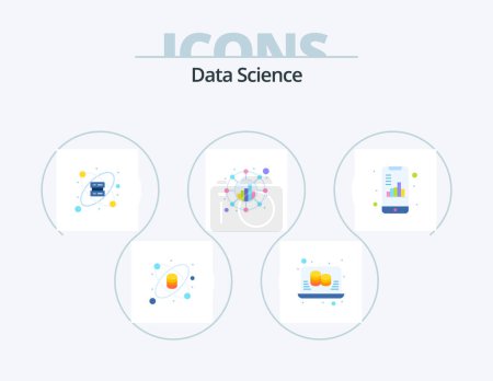 Téléchargez les illustrations : Data Science Flat Icon Pack 5 Icon Design. mobile. consulter. base de données. connexion. analyse - en licence libre de droit