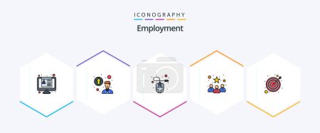 Illustration for Employment 25 FilledLine icon pack including target. arrow. computer mouse. best team. candidates - Royalty Free Image