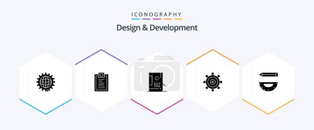 Illustration for Design and Development 25 Glyph icon pack including development. coding. design. paint. design - Royalty Free Image