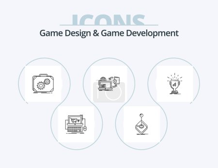 Téléchargez les illustrations : Game Design And Game Development Line Icon Pack 5 Icon Design. editor. animation. prize. script. developer - en licence libre de droit