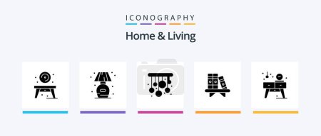 Téléchargez les illustrations : Home And Living Glyph 5 Icon Pack Including table. home. home. shelf. living. Creative Icons Design - en licence libre de droit