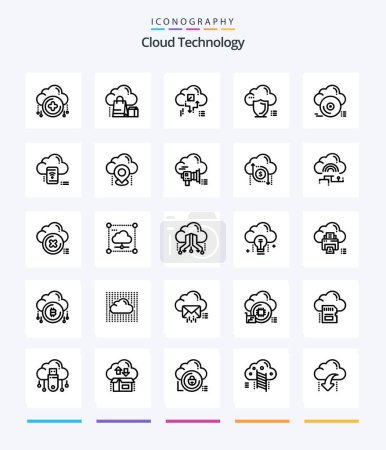 Ilustración de Creative Cloud Technology Paquete de iconos de 25 OutLine, como la seguridad. Seguro. en línea. nube. flecha - Imagen libre de derechos