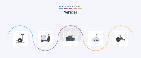 Téléchargez les illustrations : Vehicles Flat 5 Icon Pack Including . transportation. military. rickshaw. submarine - en licence libre de droit