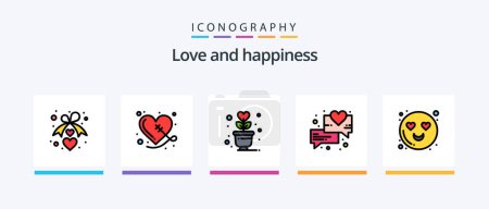 Illustration for Love Line Filled 5 Icon Pack Including protect. love. romance. heart. affection. Creative Icons Design - Royalty Free Image