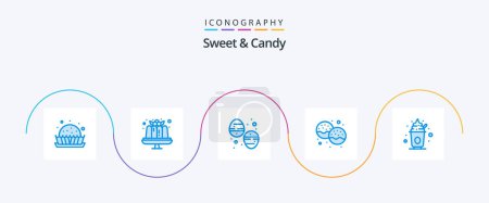 Téléchargez les illustrations : Sweet And Candy Blue 5 Icon Pack Including food. eat. chocolate egg. donut. bakery - en licence libre de droit