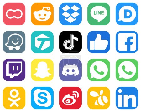 Illustration for 20 Popular Social Media Icons such as fb. facebook. tagged. like and china icons. Gradient Icons Collection - Royalty Free Image