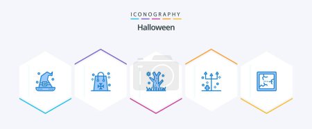 Illustration for Halloween 25 Blue icon pack including broken. horror. shopping. halloween trident. eve - Royalty Free Image