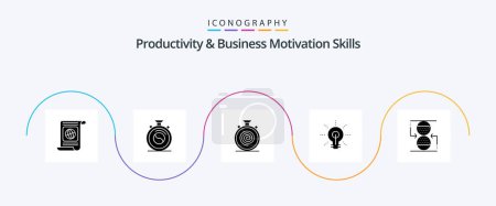 Téléchargez les illustrations : Productivity And Business Motivation Skills Glyph 5 Icon Pack Including insight. glow. practice. bulb. nonstop - en licence libre de droit