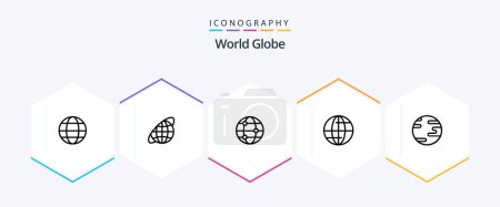 Téléchargez les illustrations : Globe 25 Line icon pack including . world. travel. globe. internet - en licence libre de droit