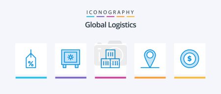 Téléchargez les illustrations : Global Logistics Blue 5 Icon Pack Including logistic. world. box. pin. global. Creative Icons Design - en licence libre de droit