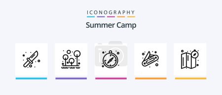 Ilustración de Summer Camp Line 5 Icon Pack Including outdoor. bench. teapot. camping. plant. Creative Icons Design - Imagen libre de derechos