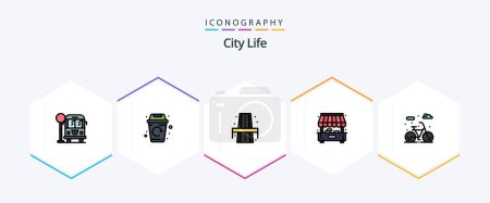 Illustration for City Life 25 FilledLine icon pack including . life. life. city. life - Royalty Free Image