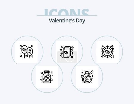 Ilustración de Valentines Day Line Icon Pack 5 Icon Design. hearts. romance. cake. love. bottle - Imagen libre de derechos