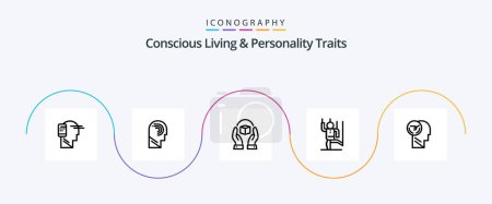Ilustración de Concious Living And Personality Traits Line 5 Icon Pack Incluyendo humanos. al mando. mente. responsabilidad. manejar - Imagen libre de derechos