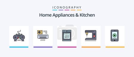 Ilustración de Electrodomésticos y línea de cocina llena paquete de 5 iconos, incluida la cocina. A casa. celular. calefacción. fan. Diseño de iconos creativos - Imagen libre de derechos
