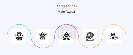 Téléchargez les illustrations : Male Avatar Line 5 Icon Pack Including man. camera. labour. marketing. digital - en licence libre de droit