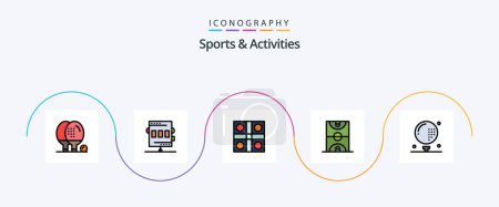 Téléchargez les illustrations : Sports and Activities Line Filled Flat 5 Icon Pack Including court. ball. game. sports. ludo board - en licence libre de droit