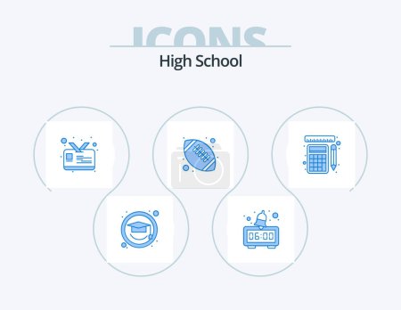 Illustration for High School Blue Icon Pack 5 Icon Design. . rulers. student card. tools. high school - Royalty Free Image