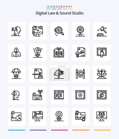 Illustration for Creative Digital Law And Sound Studio 25 OutLine icon pack  Such As digital. business. digital. property. find - Royalty Free Image