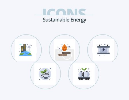 Téléchargez les illustrations : Sustainable Energy Flat Icon Pack 5 Icon Design. energy. energy. energy. water. droop - en licence libre de droit