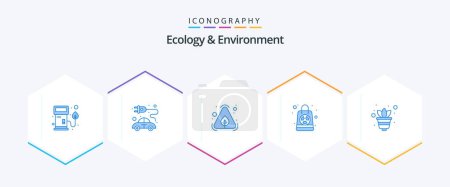 Téléchargez les illustrations : Ecologie et environnement 25 Pack icône bleue y compris la croissance. Sac. eco. radioactif. nucléaire - en licence libre de droit