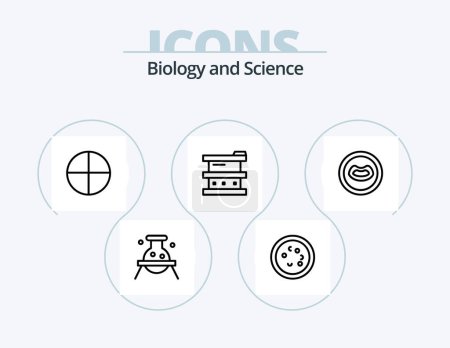 Ilustración de Biology Line Icon Pack 5 Icon Design (en inglés). Drogas. Una botella. cápsula. tableta. aspirina - Imagen libre de derechos